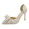 Fashion Elegant Pearl Bowknot Bride Wedding Shoes Woman Sexy Pointed Toe Stiletto High Heels Pumps Women Shiny Crystal Dress Party Shoes