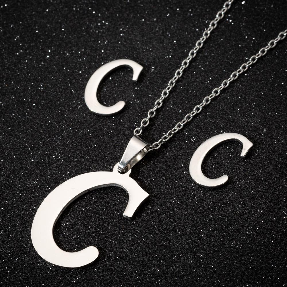 English Letter Necklace & Earring Set: Fashionable Jewelry for Women