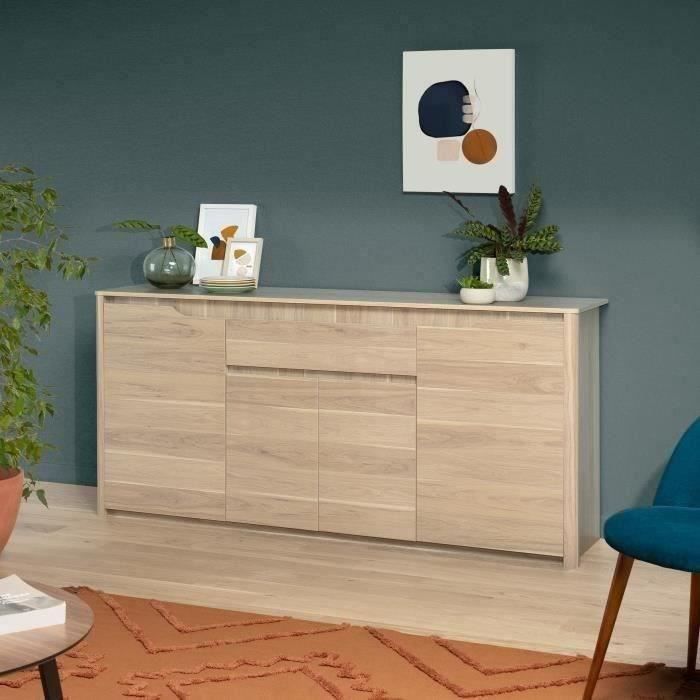 Buffet Bas BETTY - Chêne Dakota - 4 Portes, 1 Tiroir - 185 X 46 X 85,5 Cm