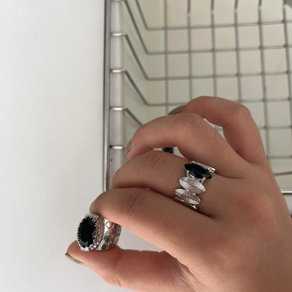 Exaggerated Black Zircon Tassel Cuff Finger Rings For Women Punk Fashion New Jewelry Gift Party Music Festival