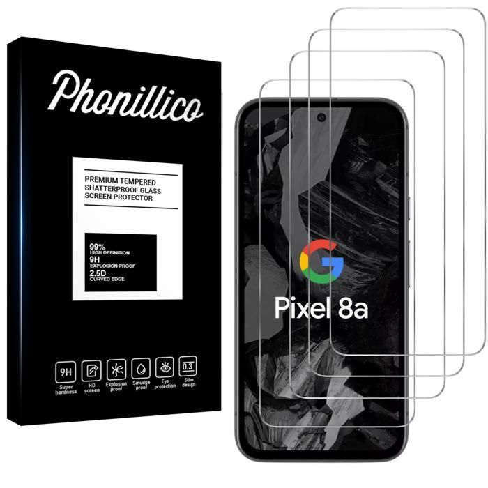 Protection d'écran - Phonillico - Google Pixel 8a - Pack de 4 - Verre Trempé - Résistant aux rayures