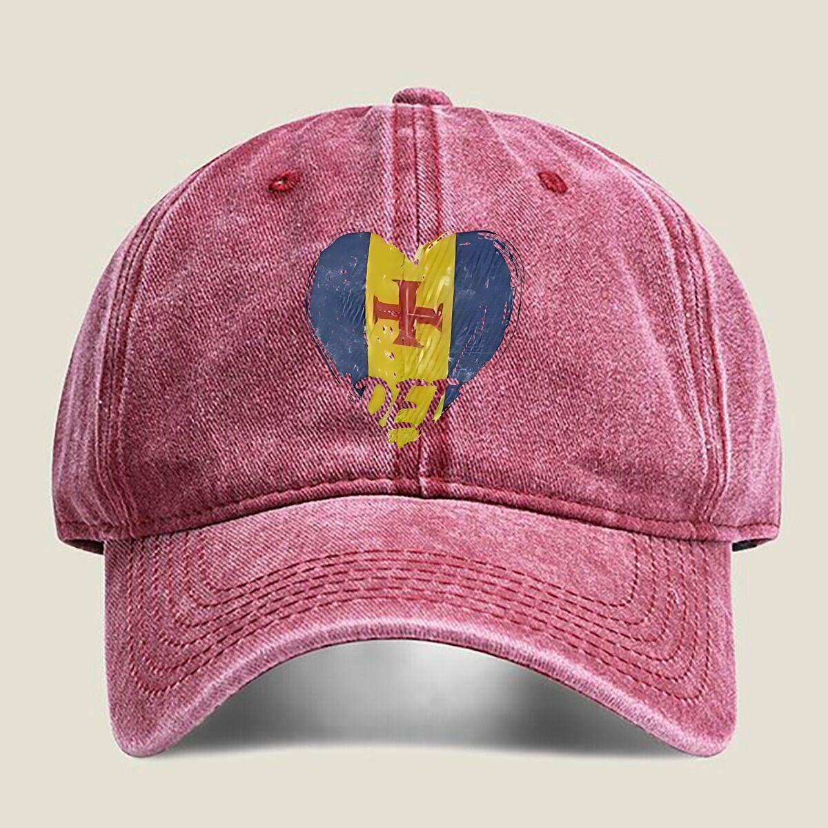 

Heart - Shaped Flag Emblem Fashion Washed Baseball Cap Hat Outdoor Activities One Size красный