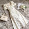 Summer 2026 Plus Size White Polka Dot Ruffle Dress with Cinched Waist for Women
