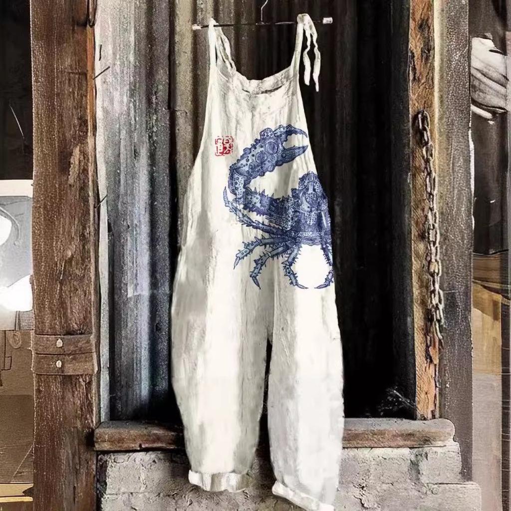 VIONA Suspenders Jumpsuits Women Print One Piece Pocket Overalls Sling Long Pants Casual Loose High Waist Rompers Y2k Streetwear