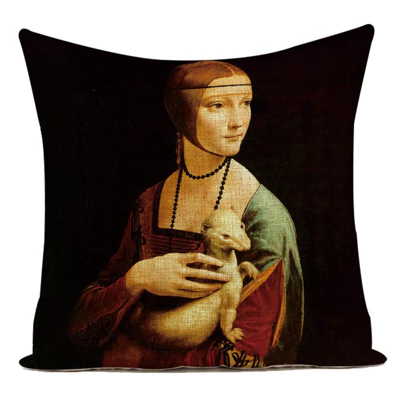Pearl Girl Wearing Earrings Art Oil Painting Decorative Throw Pillow Case Polyester Cushion Cover for Living Room Decoration