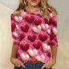 Women's Fashion Casual 3/4 Split Sleeve Valentine's Day Printed Round Neck Top