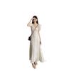 French polka dot ruffled short-sleeve dress, new summer gentle-style waist-cinching long dress for women