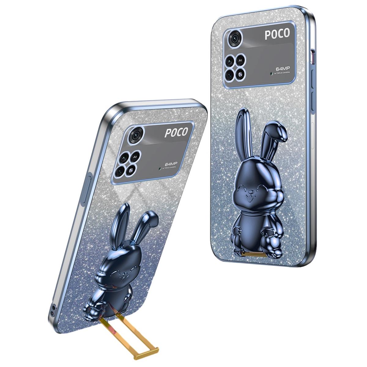 

For Xiaomi Poco M4 Pro 4G Case Cartoon Rabbit PC+TPU Phone Cover with Pull-out Kickstand Blue