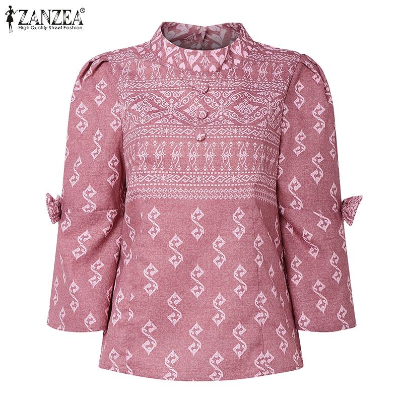 ZANZEA Women Casual Round Neck Ethnic Print 3/4 Sleeve Blouse