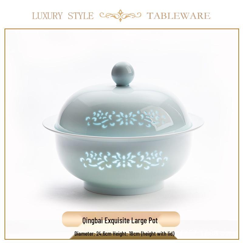 Jingdezhen Porcelain Tableware: Yingqing Linglong Underglaze Bowl & Plate Set - Easy To Clean, High-White, Gift-Ready.
