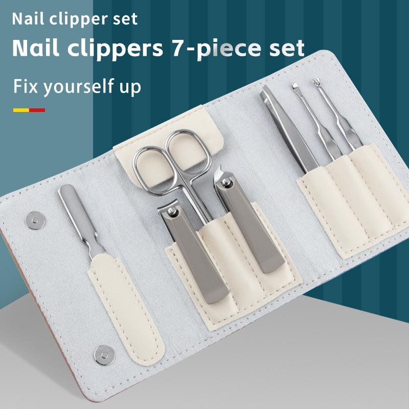 Complete Stainless Steel Nail Clippers Set with 7 Pieces for Finger & Toe Pedicure Portable Durable Wide Jaw Opening