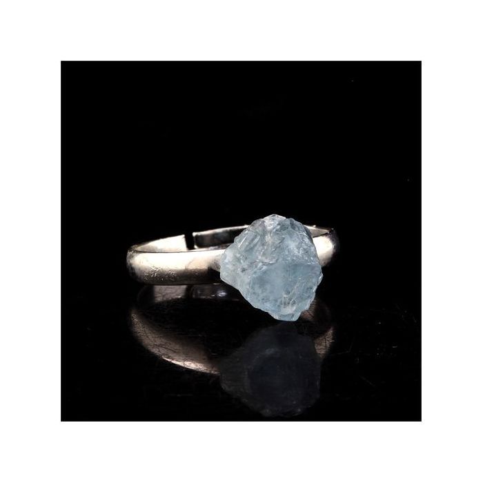 Pierres et Minéraux. Bague Aigue-Marine brut plaqué argent. 9.71 ct. Taille réglable.