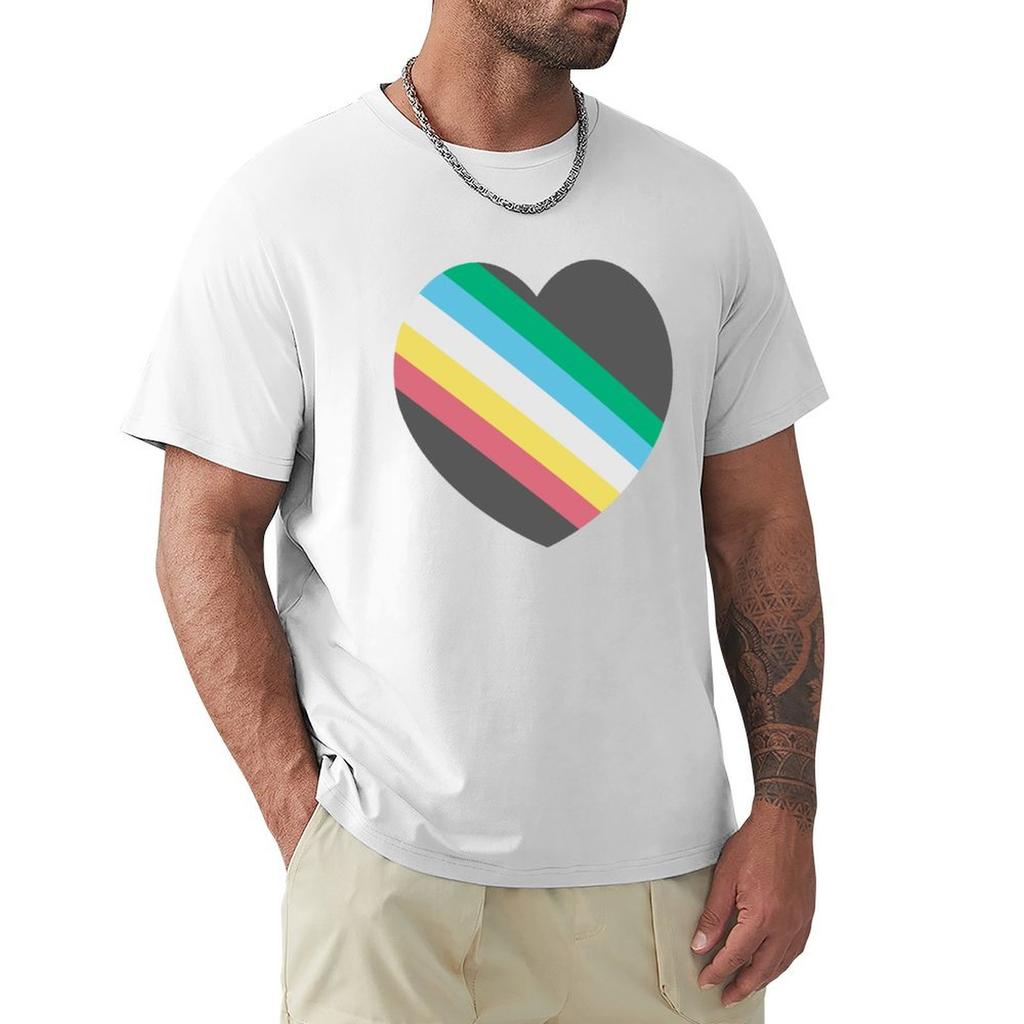 Heartshaped Disability Pride Rainbow Colorful Flag Tshirt Casual Daily Wear Short Sleeve Top