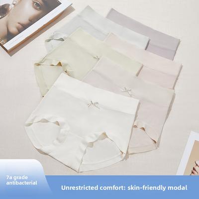 Women's Spring and Autumn Bowtie Solid Color 7A Antibacterial High Waist and Belly Non Trace Safety Briefs