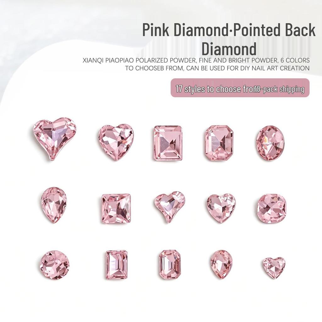 Heart & Square Shaped Nail Art Rhinestones, Peach & Transparent, 10 Pieces