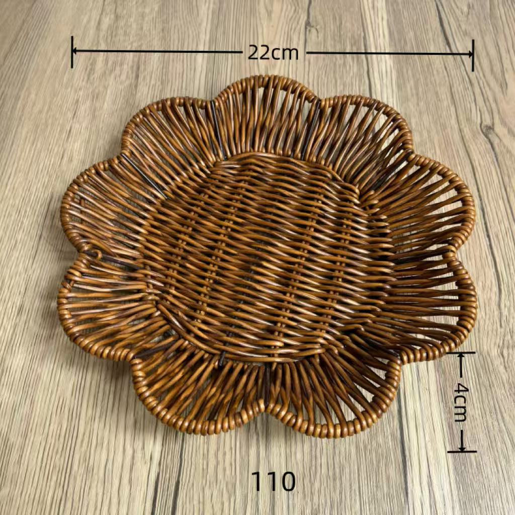 Handwoven Rattan Flower Shaped Storage Basket, Boho Wicker Fruit & Vegetable Tray for Kitchen, Decorative Organizer Basket