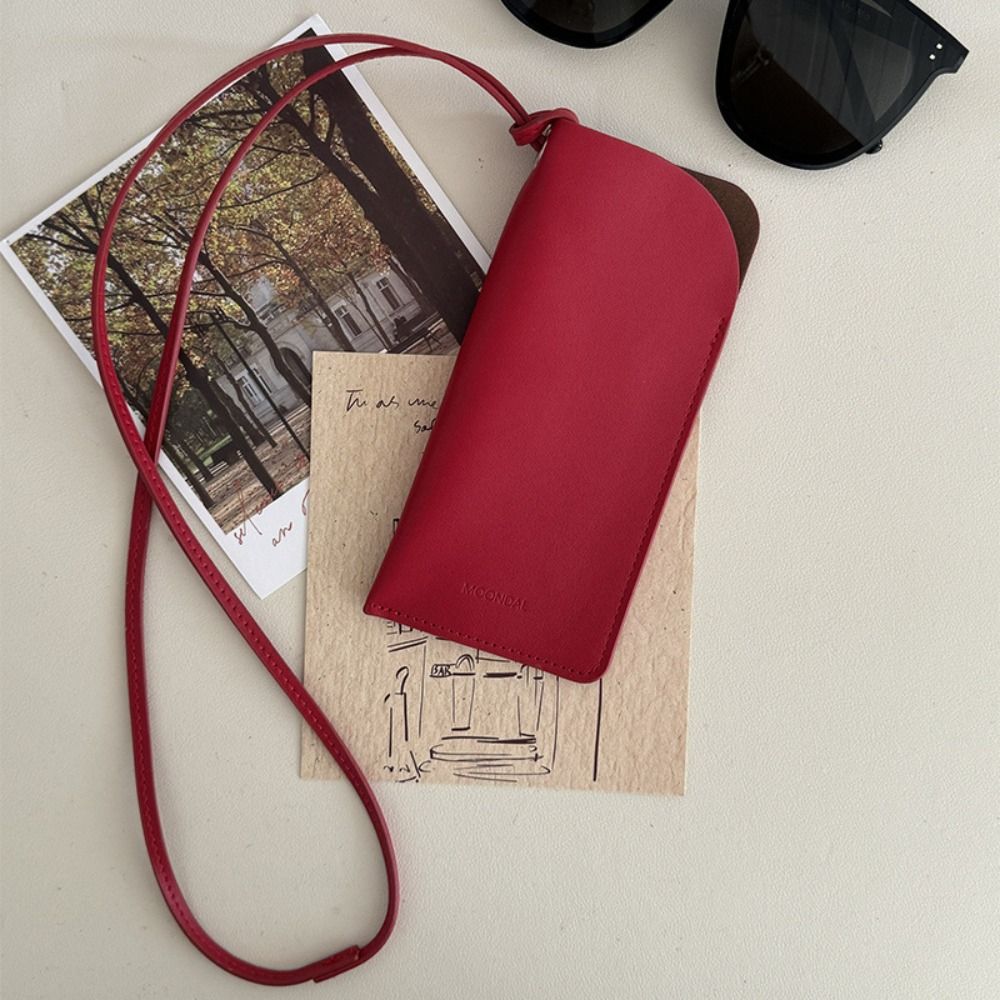 Halter String Chain Pu Leather Eyeglasses Case Korean Style Sunglasses Storage Clip  Travel
