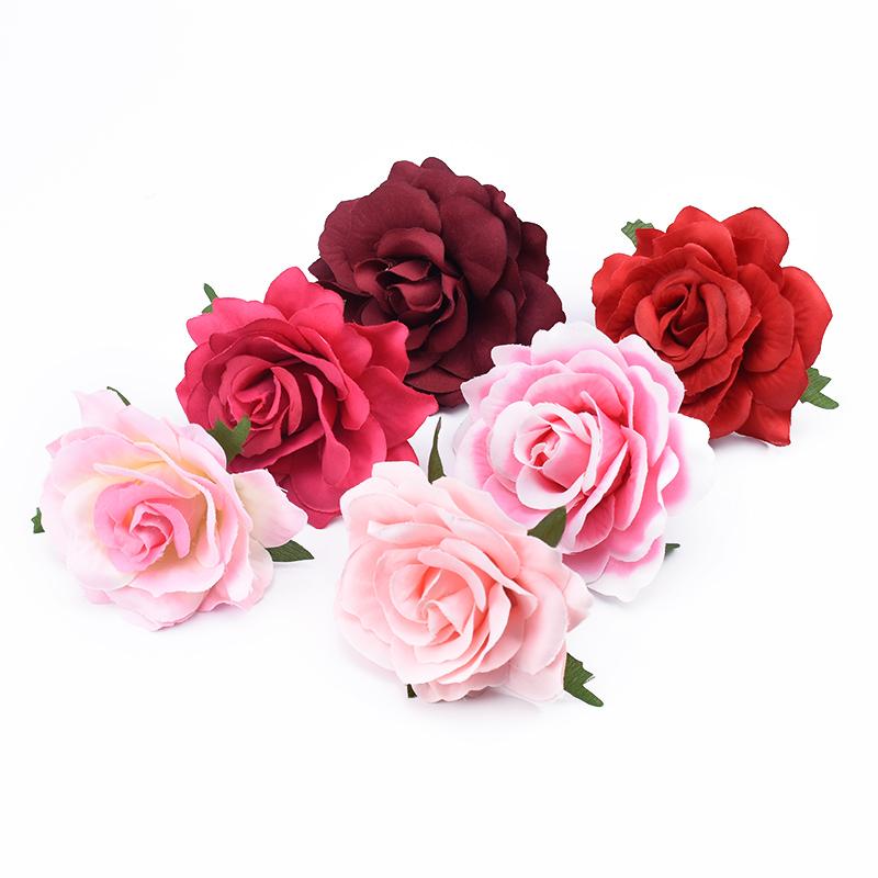 2Pcs 10CM Rose Head Wedding Flower Wall Scrapbook for Home Decor Christmas Garland Silk Flowers Bridal Brooch Artificial Flowers