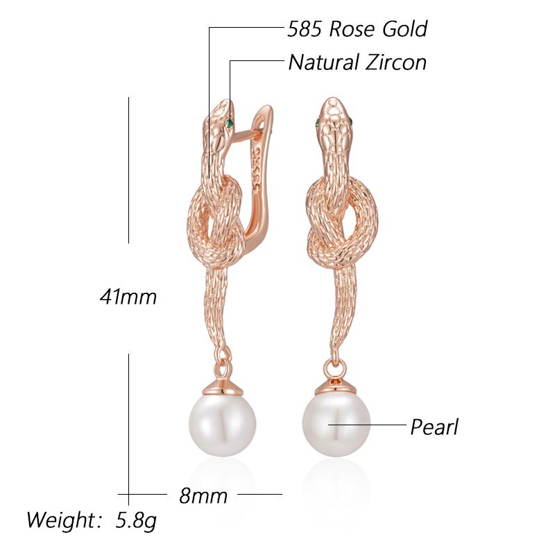 Unique Rose Gold Snake Drop Earrings For Women Fashion Pearl Accessories Heavy Metals Punk Rock Vintage Animal Jewelry