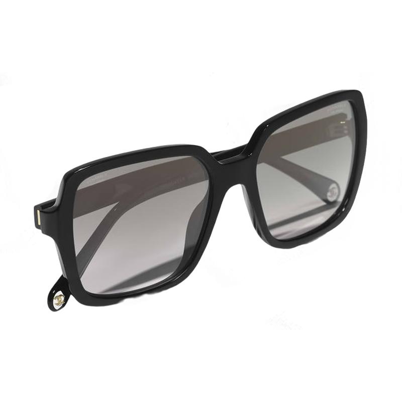 CHANEL temple logo plastic square sunglasses women's black