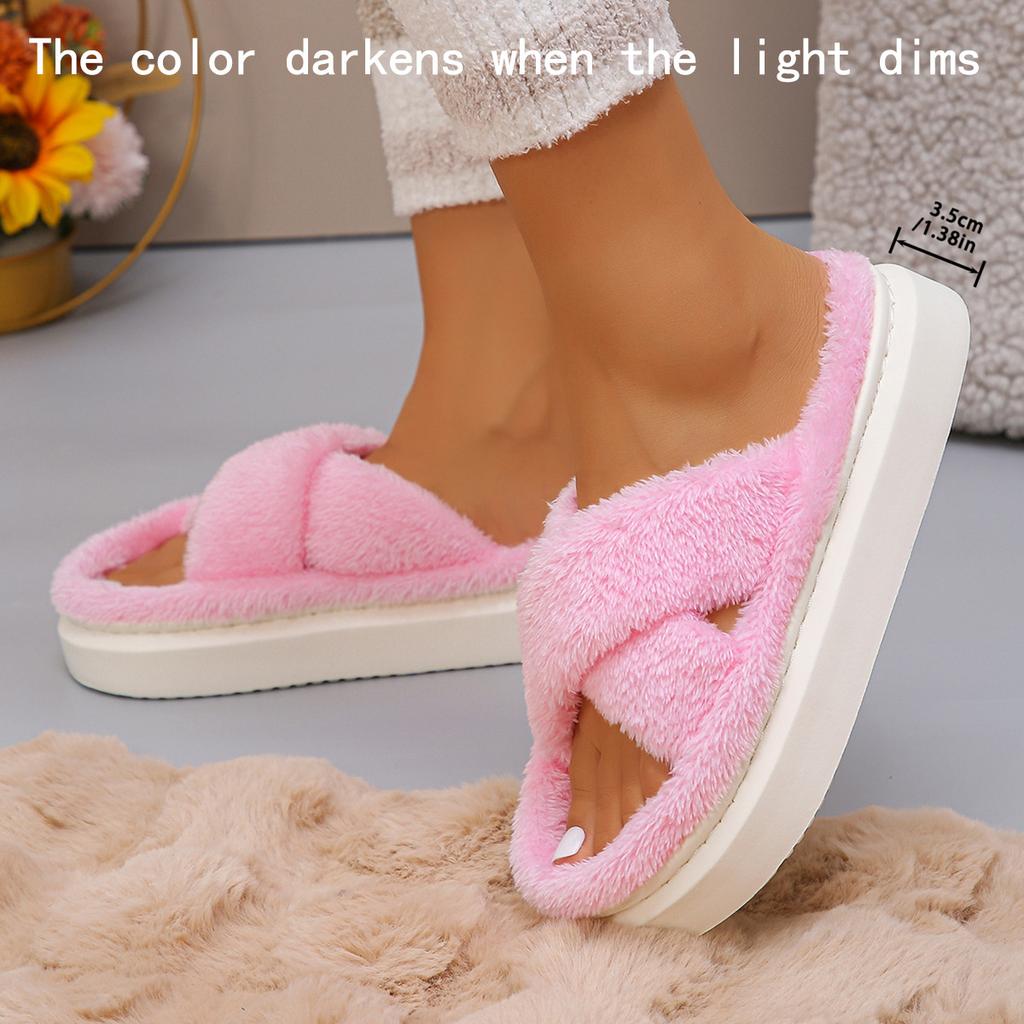 Fashion Cross Strap Fluffy Slippers Women 2024 Winter Warm Fur Home Slippers Woman Comfortable Soft Sole Non Slip Indoor Shoes