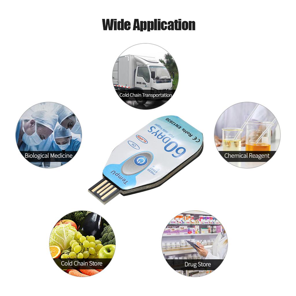 Disposable Temperature Recorder Waterproof USB PDF Disposable Temperature Data Recorder 60/90Day Cold Chain Temperature Recorder
