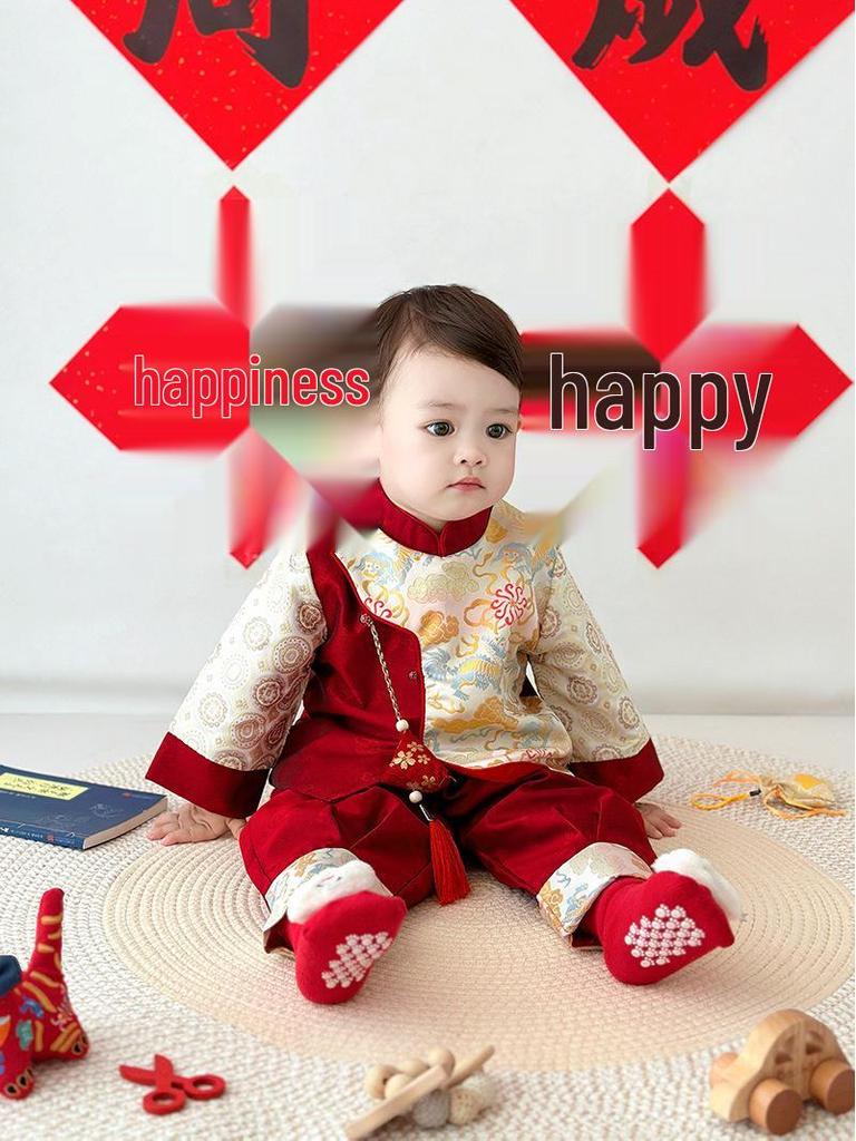Boys' Hanfu Set 2025 - Festive Baby Tang Suit for First Birthday