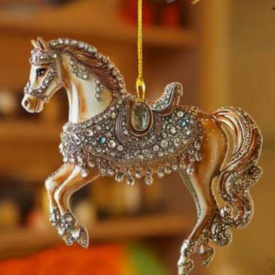 Yousheng Horse Ornament Sparkly Rhinestone Horse Christmas Tree Ornament 2D Acrylic Pendant Holiday Keepsake Gifts for Women Girls Horse Lovers