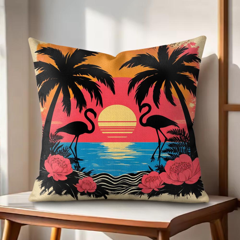 

Tropical Palm Flamingo Cushion Cover Natural Linen Organic Fabric DoubleSided Printing Couch Pillow Covers Home Decor 30x30cm