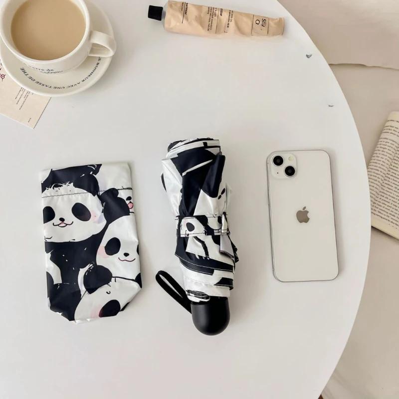 Cute Panda Travel Umbrella Windproof Compact Folding Automatic Open/Close Sun Rain Collapsible Auto Portable Umbrella for Kids