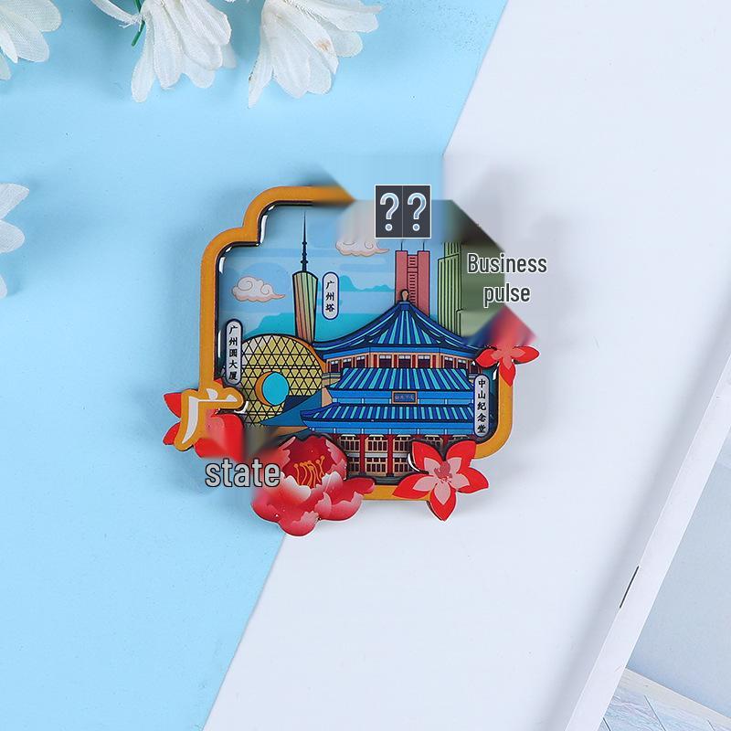 National City Scenic Cartoon Holz-Epoxid-Kühlschrankmagnet