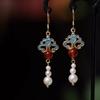 Luxus Neue Antike Damen Hanfu Ohrringe Tang Dynastie Gebrannt Blau Schmetterling Perle Hängeohrringe Hochzeits Schmuck Geschenk