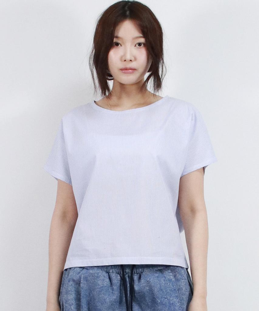 Deumakeu Stripe Mini French Short Sleeve Shirt Blue