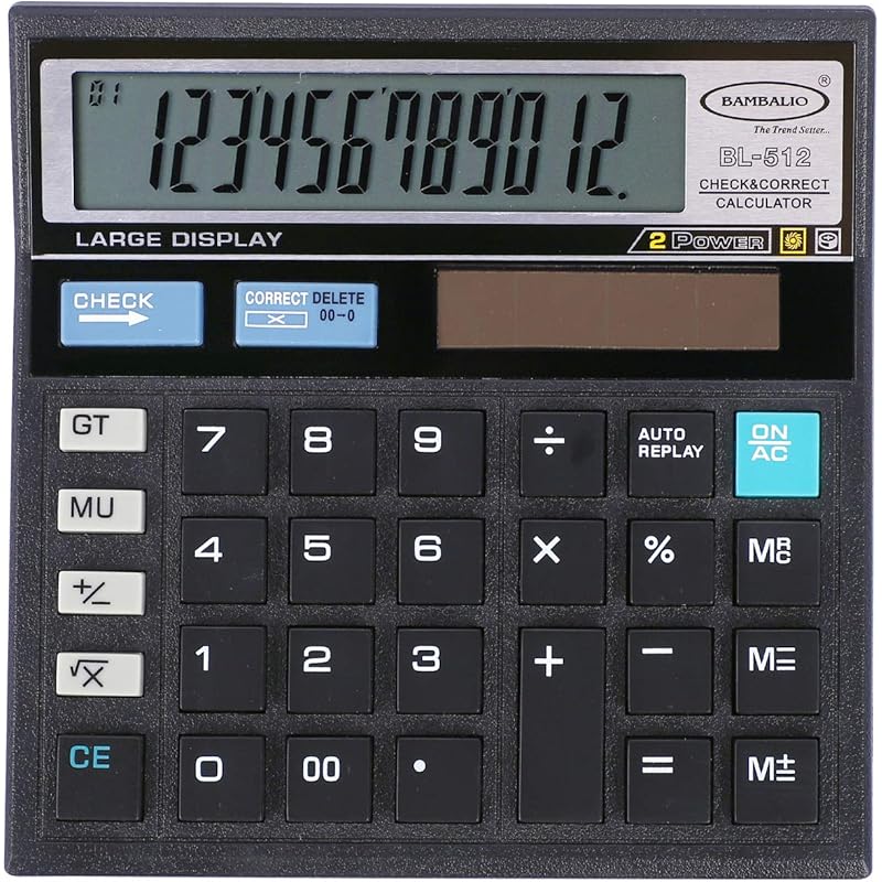 Bambalio Bl-512B 12 Digit Large Display 112 Steps Check & Correct Electronic Calculator, 3 Years Warranty