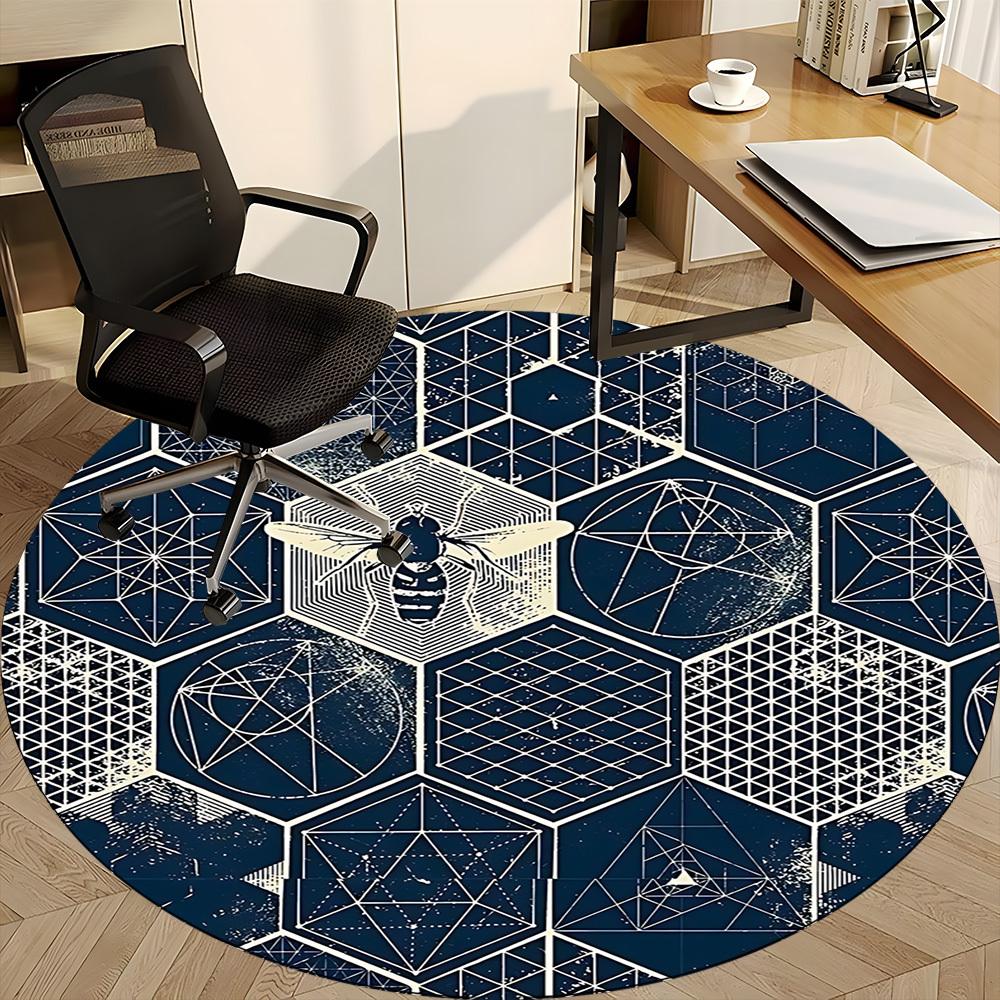 1pc Bee Honeycomb Office Round Area Rug, Indoor Mat Suitable ForOffice, Under Office Chairs Bedroom Living Room Home Decor, Room Deco D120