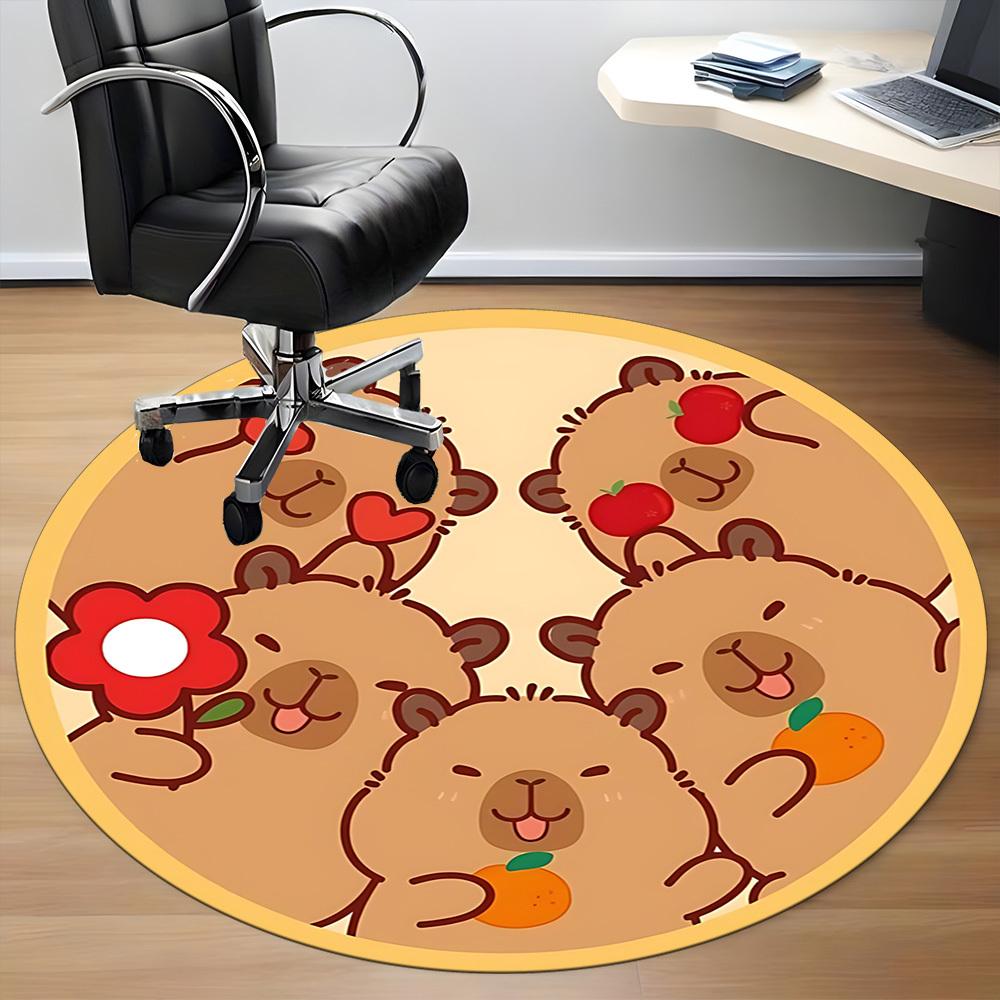 1pc Cute Capybara Chair Carpet for Office, Round Non-Slip Durable Large Size Office Carpet, Suitable for Office, Beautiful Decoration