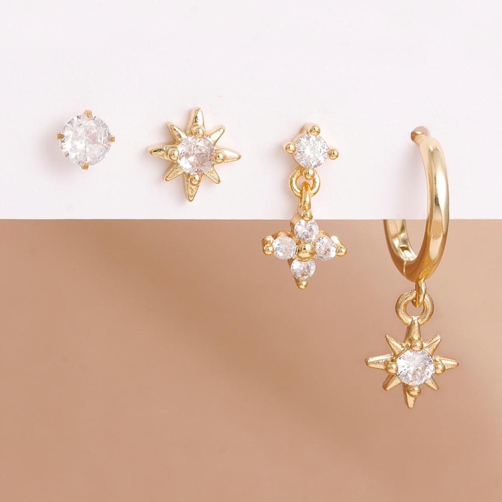 New Arrival Stainless Steel Crystal Zirconia Star Earrings Set For Women Girls Teens Temperament Stud Earrings Lady Jewelry Gift