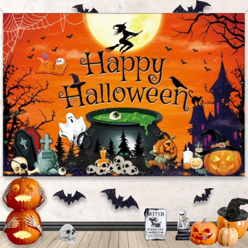 Party Castle Halloween Pumpkin Ghost Background Cloth Banner Photography Props