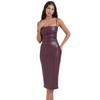 Women's Sexy PU Halter Slimming Backless Strappy Package Hip Mid-Length Split Dresses