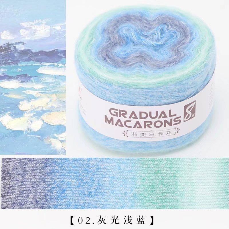 100g/roll Macaron Rainbow Section Dyed Yarn Mohair Blend Hand Woven Crochet Baby Sweater Outer Scarf Cake Thread Soft Fluffy