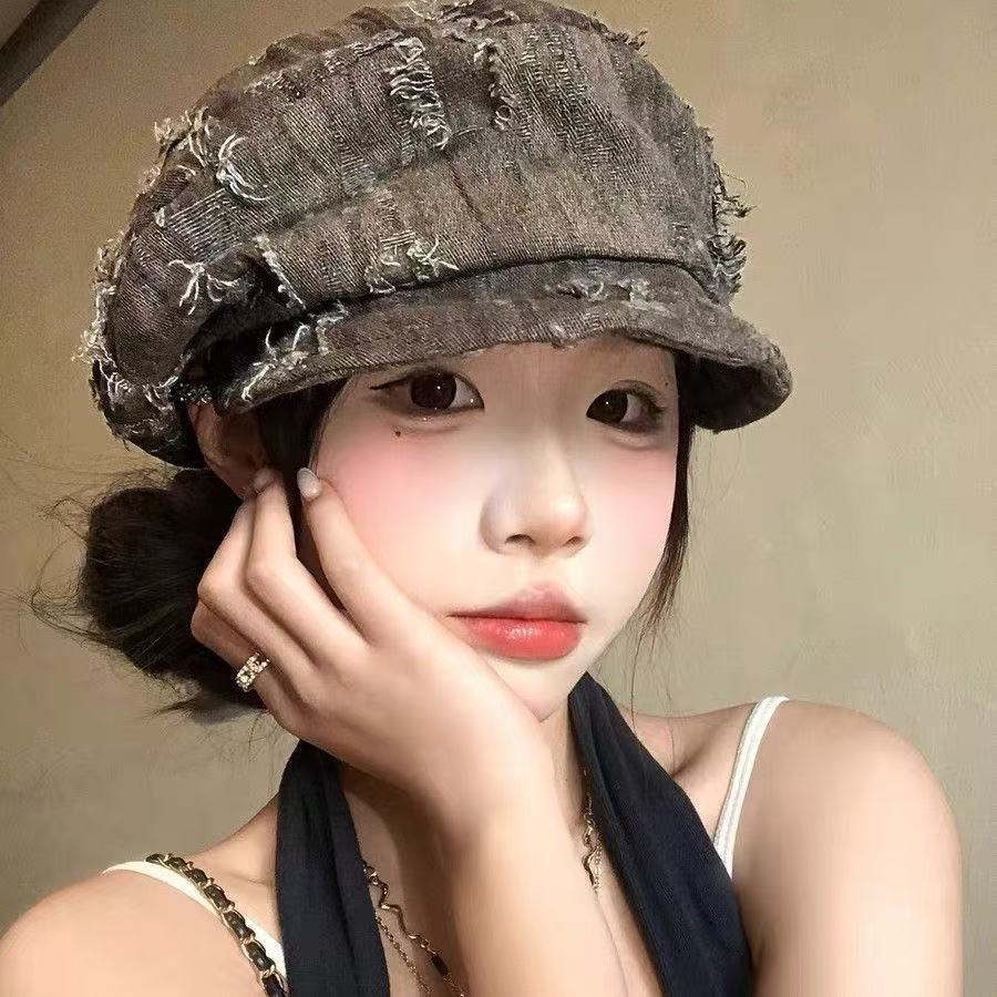 Retro Old Hole Big Head Circumference Octagonal Beret Women's Big Face Showing Face Small Versatile Newsboy Hat New Painter Hat