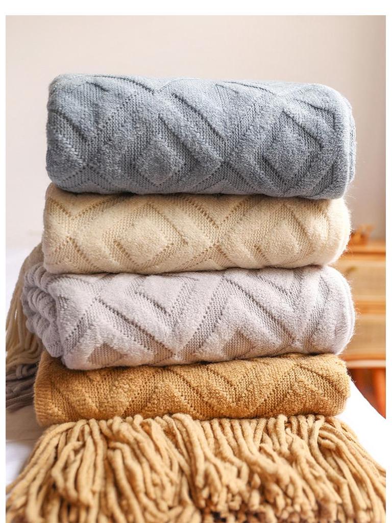 Knitted Jacquard Throw Blanket for Sofa, Office, or Nap