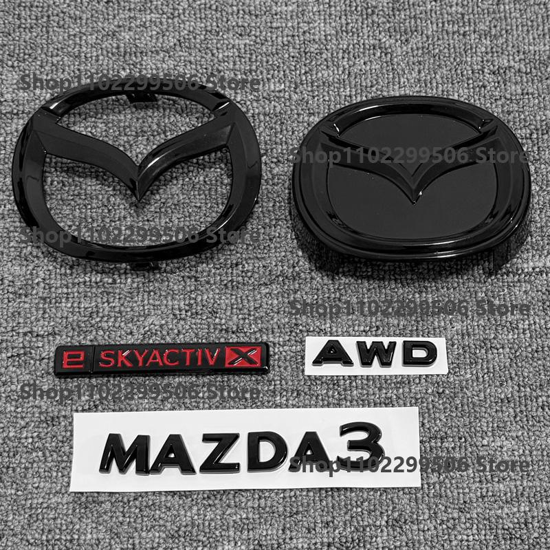 Glossy Black ABS Car Front Grille Eemblem Rear Trunk Badge Replace Stickers SKYACTIV GX For 2019-2025 Mazda 3 Logo Accessories