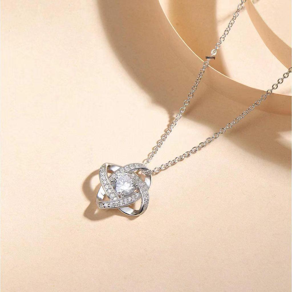 Silver Zircon Four-Leaf Clover & Eternal Heart Pendant Necklace for Women - European Style Diamond Clavicle Necklace
