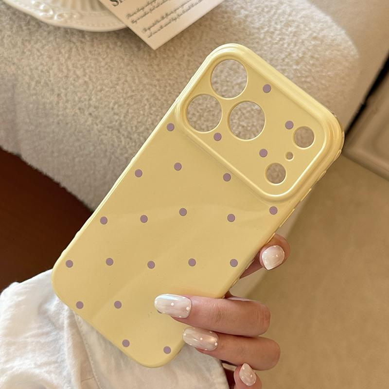 Simple Colored Polka Dots Candy Color Soft Heart Relief Side Phone Case For iPhone 17 16 15 14 13 12 11 Pro Max Shockproof Cover