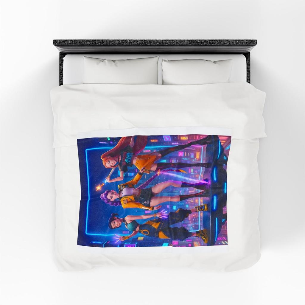 Demon Pop Hunters Velveteen Plush Blanket K-Pop Anime Fan Gift for Girls Daughter Cozy Korean Fantasy Animation Art for Bed