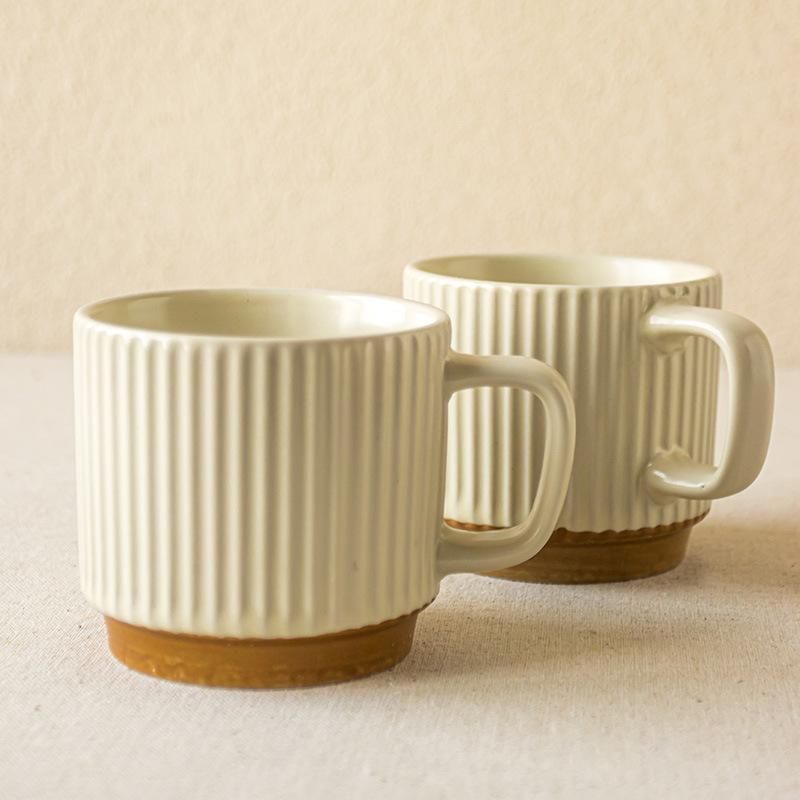 Creative Retro Style Mug Relief Vertical Pattern Ceramic Water Cup Stacking Cup Coffee Cup Household Cup High Value Cup