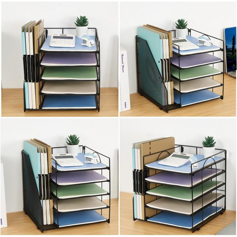 5-Tier Paper Letter Tray Organizer with File Holder - Office Supplies Desktop Organizer