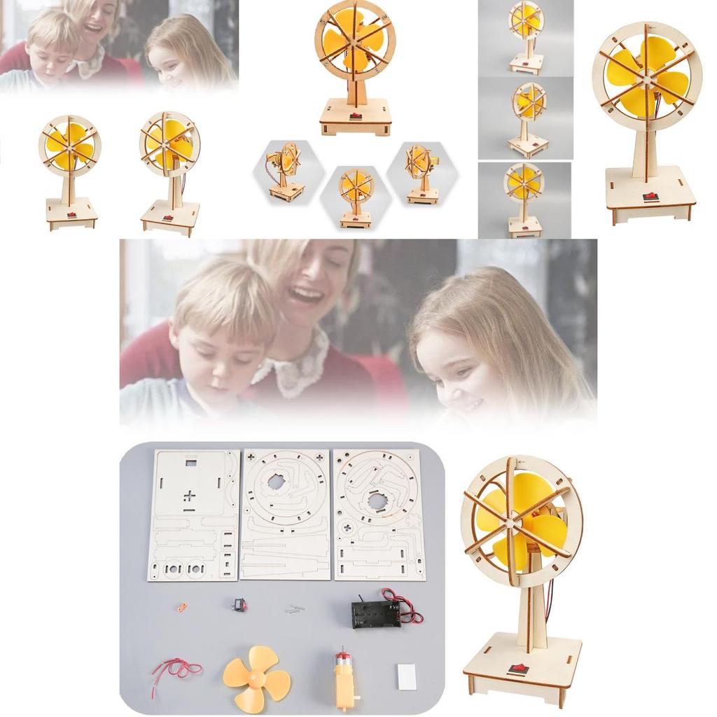 Educational Diy Wooden Electric Head-shaking Fan Kit For Kids Creative Invention Play