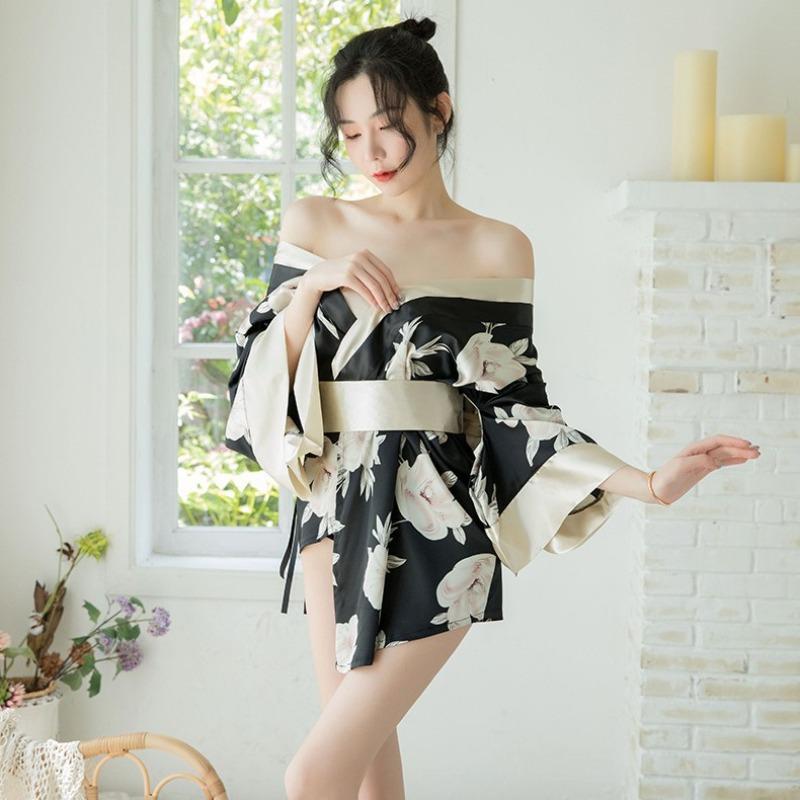 Sexy Japanese-printed Kimono Pure Desire Big Bow Girdle Slim Ultra-thin Short Uniform Cos Suit